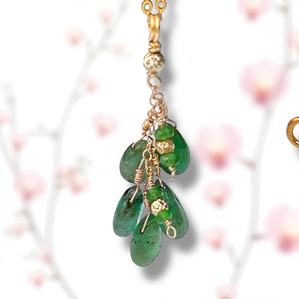 Natural Emerald Pendant Handmade Solid 14k Yellow Gold 20th Anniversary No Chain